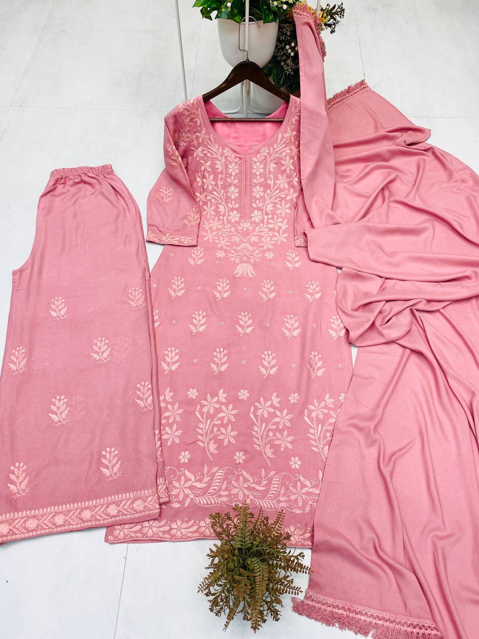 Exclusive Rayon Embroidered Kurta Plazzo Set with Dupatta | Comfortable Regular Wear