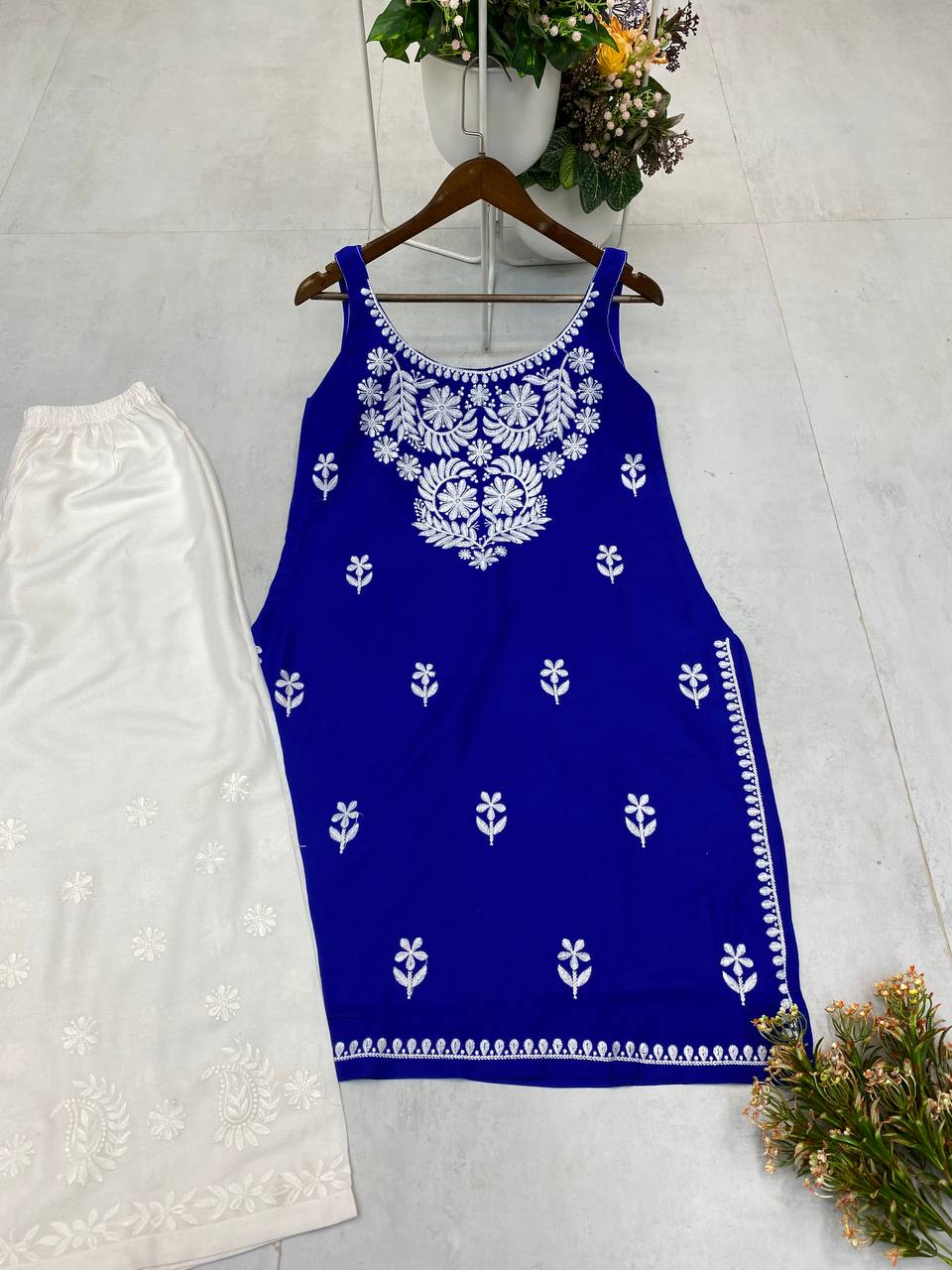 Designer Rayon Embroidered Top and Plazzo Set | Comfortable Daily & Casual Wear
