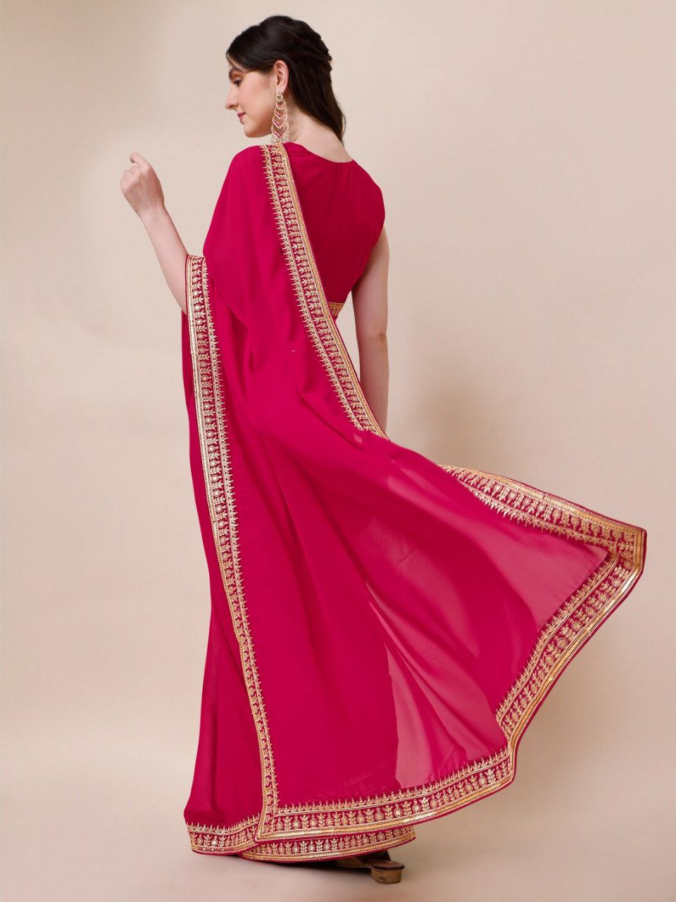 Graceful Fox Georgette Saree with Embroidery & Cutwork Lace – Perfect for Festive & Wedding Wear