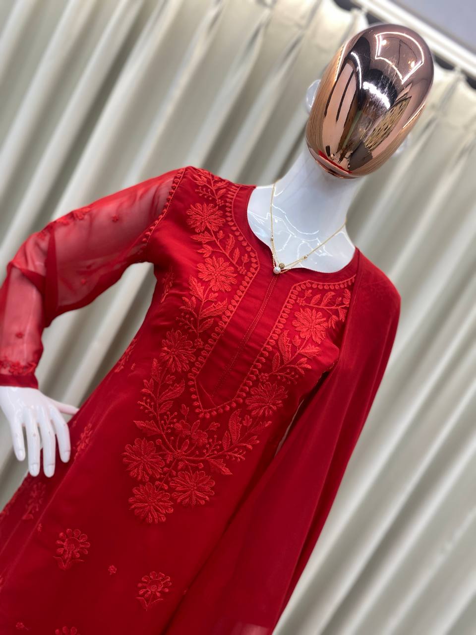 Exclusive Faux Georgette Embroidered Suit Set with GPO Lace Dupatta