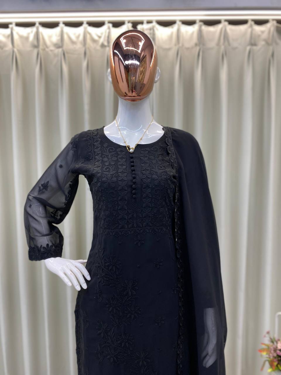Exclusive Georgette Embroidered Suit Set with GPO Lace Dupatta