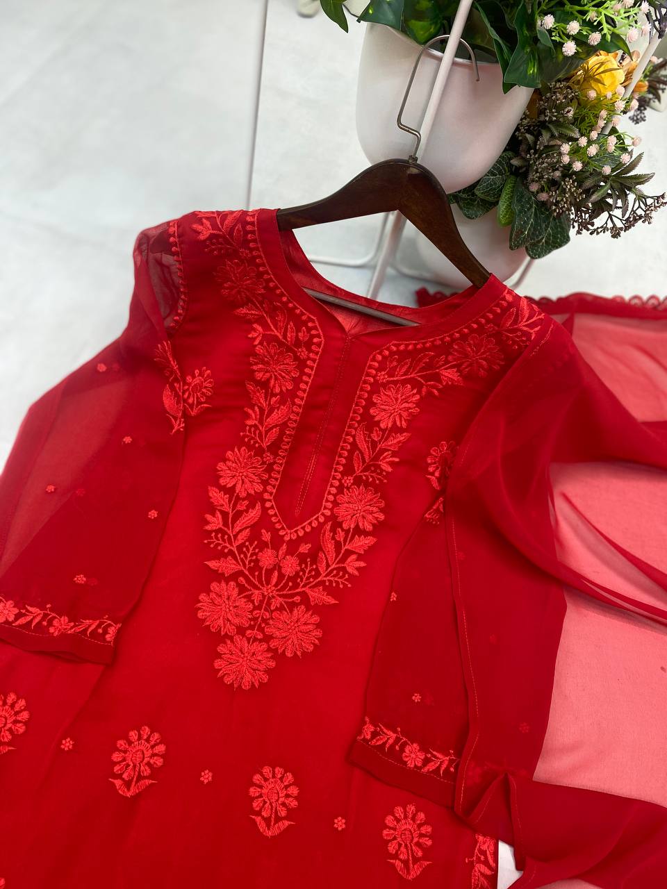 Exclusive Faux Georgette Embroidered Suit Set with GPO Lace Dupatta
