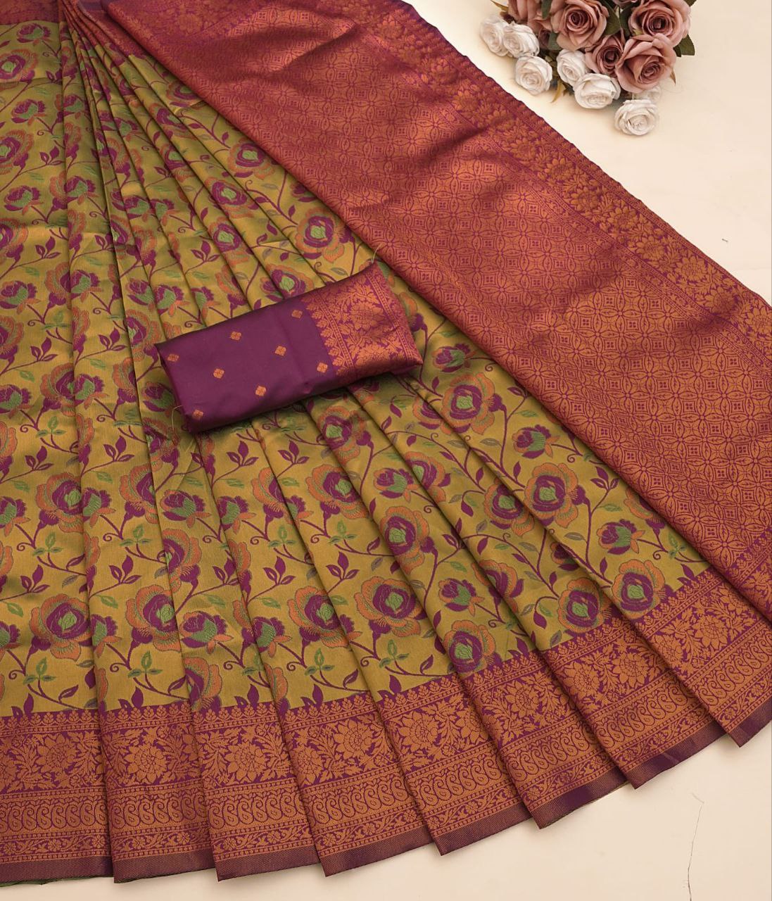 Elegant Banarasi Silk Saree with Matching Blouse – Design No. JG-1002