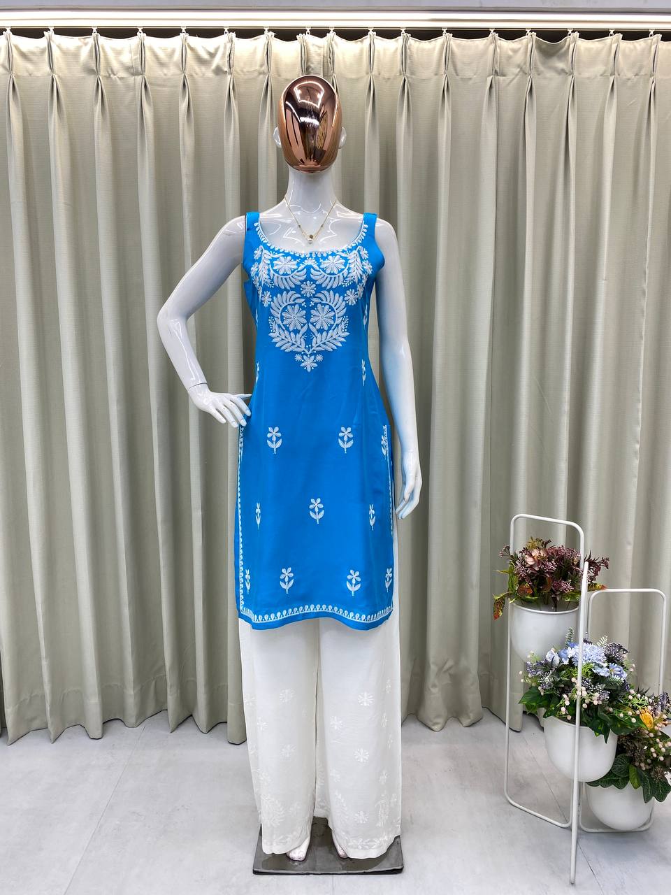 Designer Rayon Embroidered Top and Plazzo Set | Comfortable Daily & Casual Wear